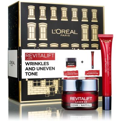 L&#039;Oréal Paris Revitalift Laser X3 Day Cream Dárková kazeta denní pleťový krém Revitalift Laser X3 50 ml + oční krém Revitalift Laser X3 15 ml