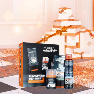 L&#039;Oréal Paris Men Expert Magnesium Defence Dárková kazeta denní pleťový krém Men Expert Magnesium Defence 24h Moisturizer 50 ml + deodorant Men Expert Magnesium Defence 150 ml + sprchový gel Men Expert Magnesium Defence Shower Gel 300 ml