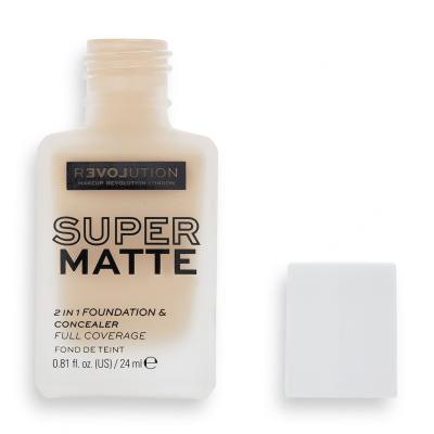 Revolution Relove Super Matte 2 in 1 Foundation &amp; Concealer Make-up pro ženy 24 ml Odstín F2