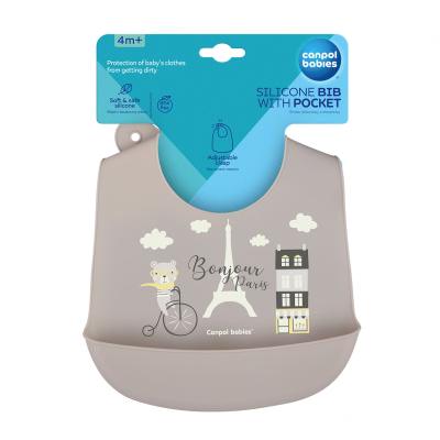 Canpol babies Bonjour Paris Silicone Bib With Pocket Bryndák pro děti 1 ks