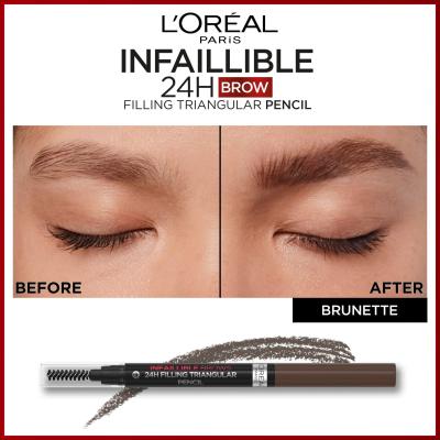 L&#039;Oréal Paris Infaillible Brows 24H Filling Triangular Pencil Tužka na obočí pro ženy 1 ml Odstín 03 Dark Brunette