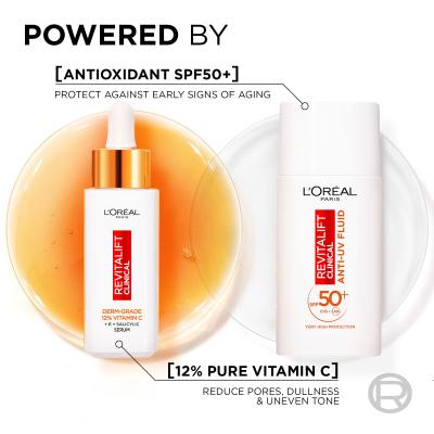 L&#039;Oréal Paris Revitalift Clinical Pure 12% Vitamin C Dárková kazeta pleťové sérum Revitalift Clinical Vitamin C Serum 30 ml + denní pleťový krém Revitalift Clinical Vitamin C Anti-UV Fluid SPF50 50 ml