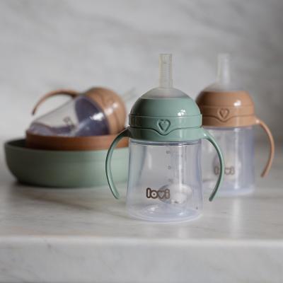 LOVI First Cup With Weighted Straw Green 6m+ Hrneček pro děti 150 ml