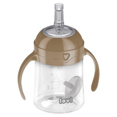 LOVI First Cup With Weighted Straw Brown 6m+ Hrneček pro děti 150 ml