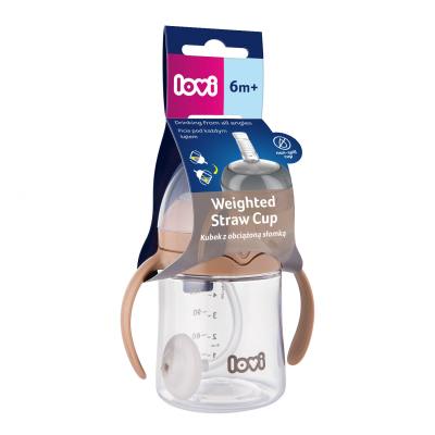 LOVI First Cup With Weighted Straw Brown 6m+ Hrneček pro děti 150 ml