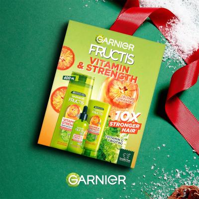 Garnier Fructis Vitamin &amp; Strength Dárková kazeta šampon Fructis Vitamin &amp; Strength Reinforcing Shampoo 400 ml + kondicionér Fructis Vitamin &amp; Strength Reinforcing Conditioner 200 ml + sérum na vlasy Fructis Vitamin &amp; Strength Anti-Fall Treatment 125 ml