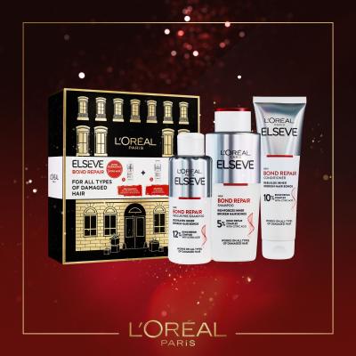 L&#039;Oréal Paris Elseve Bond Repair Dárková kazeta šampon Elseve Bond Repair Shampoo 200 ml + před-šamponová péče Elseve Bond Repair Pre-Shampoo 200 ml + kondicionér Elseve Bond Repair Balm 150 ml