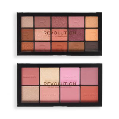 Makeup Revolution London Pink Moments Face &amp; Eye Gift Set Dárková kazeta paletka tvářenek a rozjasňovačů Blush Palette 16 g Lover + paletka očních stínů Reloaded Eyeshadows Palette 16,5 g Romance