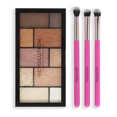 Makeup Revolution London Shimmer Glam Eye Gift Set Dárková kazeta paletka očních stínů Reloaded Dimension Eyeshadow Palette 27 g Neutral Charm+ kosmetický štětec na oční stíny 3 ks