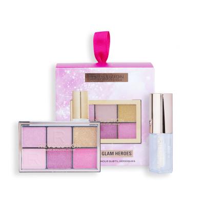 Makeup Revolution London Mini Soft Glam Heroes Gift Set Dárková kazeta paletka očních stínů Mini Reloaded Palette 4,2 g Heartbreaker Pink + lesk na rty Pout Bom Lip Gloss 4 ml Glaze