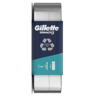 Gillette Mach3 Dárková kazeta holicí strojek 1 ks + gel na holení Soothing With Aloe Vera Sensitive 75 ml + plechová krabička