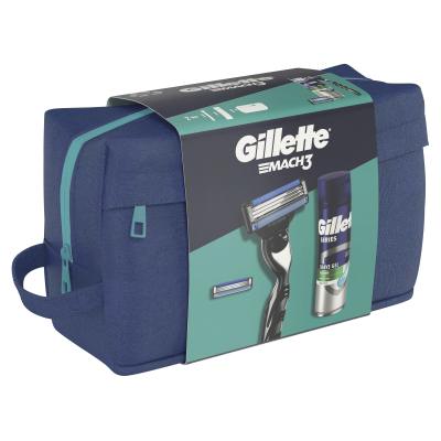 Gillette Mach3 Dárková kazeta holicí strojek 1 ks + náhradní hlavice 1 ks + gel na holení Series Soothing With Aloe Vera Sensitive Shave Gel 200 ml + kosmetická taštička