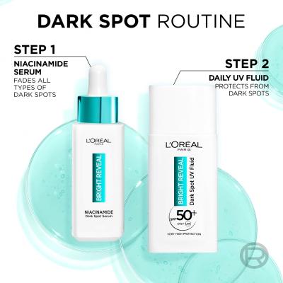 L&#039;Oréal Paris Bright Reveal Dark Spot UV Fluid SPF50+ Dárková kazeta denní pleťový fluid Bright Reveal Dark Spot UV Fluid SPF50 50 ml + pleťové sérum Bright Reveal Niacinamide Dark Spot Serum 30 ml