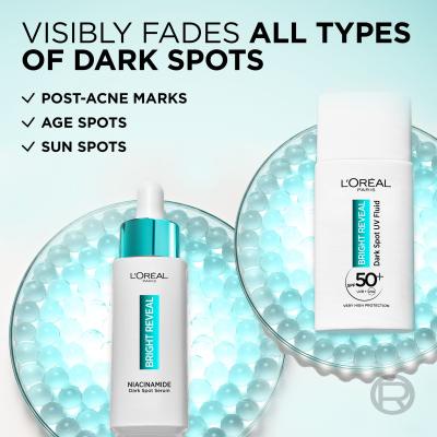 L&#039;Oréal Paris Bright Reveal Dark Spot UV Fluid SPF50+ Dárková kazeta denní pleťový fluid Bright Reveal Dark Spot UV Fluid SPF50 50 ml + pleťové sérum Bright Reveal Niacinamide Dark Spot Serum 30 ml