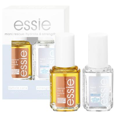 Essie Mani Rescue Hydrate &amp; Strengthen Dárková kazeta péče o nehty Apricot Nail &amp; Cuticle Oil 13,5 ml + péče o nehty Hard To Resist Advanced Nail Strengthener 13,5 ml