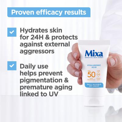 Mixa Hyaluronic Acid Daily Invisible SPF Cream SPF50 Denní pleťový krém pro ženy 50 ml