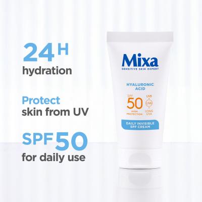 Mixa Hyaluronic Acid Daily Invisible SPF Cream SPF50 Denní pleťový krém pro ženy 50 ml