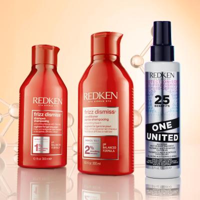 Redken Frizz Dismiss Dream Big Dárková kazeta šampon Frizz Dismiss 300 ml + kondicionér Frizz Dismiss 300 ml +  vlasová péče One United All-In-One Multi-Benefit Treatment 150 ml