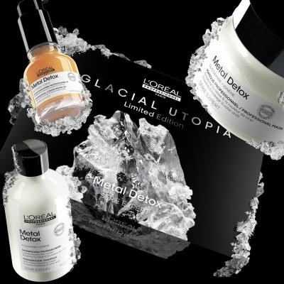 L&#039;Oréal Professionnel Metal Detox Glacial Utopia Limited Edition Dárková kazeta šampon Metal Detox 300 ml + maska na vlasy Metal Detox 250 ml + olej na vlasy Metal Detox Professional Concentrated Oil 50 ml