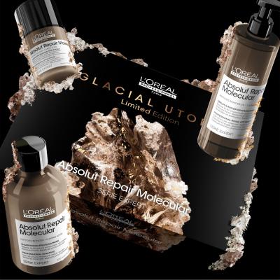 L&#039;Oréal Professionnel Absolut Repair Molecular Glacial Utopia Limited Edition Dárková kazeta šampon Absolut Repair Molecular 300 ml + sérum na vlasy Absolut Repair Molecular 250 ml + maska na vlasy Absolut Repair Molecular Professional Leave-In Mask 50 ml