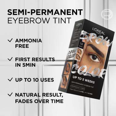 L&#039;Oréal Paris Brow Color Semi-Permanent Eyebrow Tint Barva na obočí pro ženy 1 ks Odstín 1.0 Black