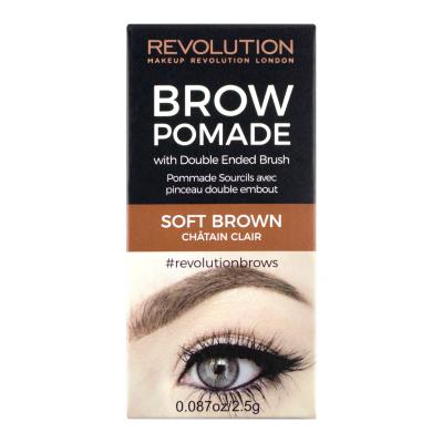 Makeup Revolution London Brow Pomade With Double Ended Brush Gel a pomáda na obočí pro ženy 2,5 g Odstín Soft Brown