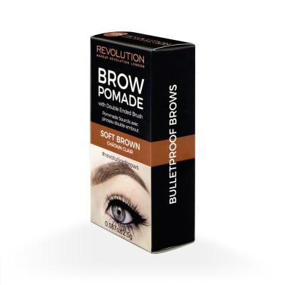 Makeup Revolution London Brow Pomade With Double Ended Brush Gel a pomáda na obočí pro ženy 2,5 g Odstín Soft Brown