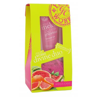 Grace Cole Fruit Works Watermelon & Pink Grapefruit Dárková kazeta sprchový gel Watermelon & Pink Grapefruit 50 ml + mycí houba