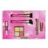 Makeup Revolution London Blush & Glow Gift Set Dárková kazeta rozjasňující paletka Highlighter Quad 9,6 g Make It Count + rozjasňovač Bright Light Highlighter 3 ml Divine Dark Pink + kosmetický štětec 2 ks + tvářenka Superdewy Liquid Blush 15 ml Flushing For You + tvářenka a rozjasňovač Fast Base Bl