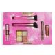 Makeup Revolution London Blush & Glow Gift Set Dárková kazeta rozjasňující paletka Highlighter Quad 9,6 g Make It Count + rozjasňovač Bright Light Highlighter 3 ml Divine Dark Pink + kosmetický štětec 2 ks + tvářenka Superdewy Liquid Blush 15 ml Flushing For You + tvářenka a rozjasňovač Fast Base Bl