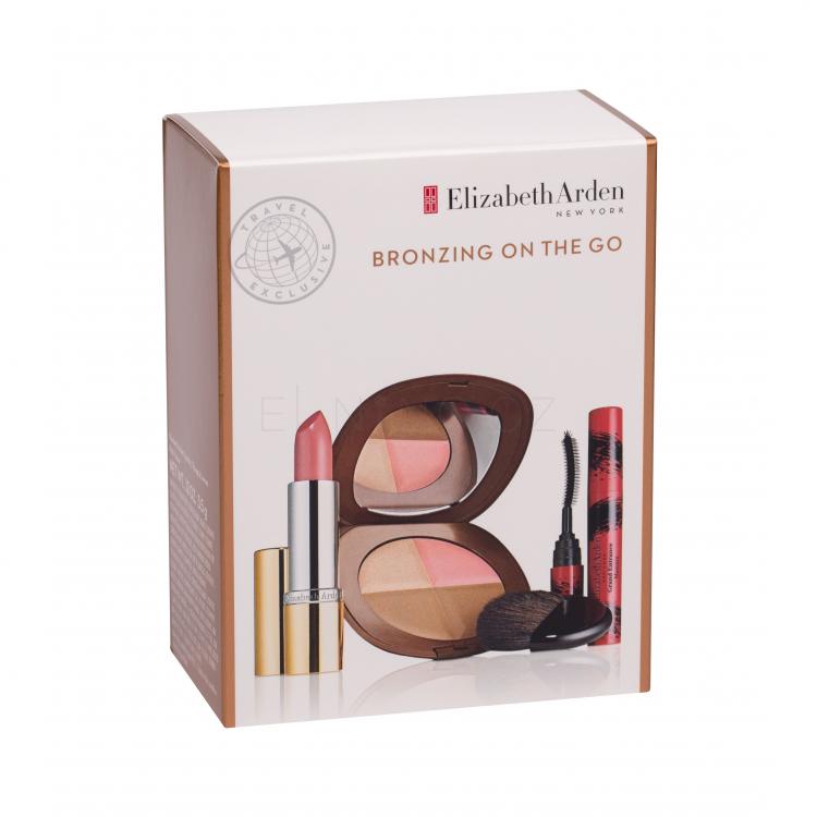 Elizabeth Arden FourEver Bronze Dárková kazeta rozjasňující bronzer 15 g + řasenka Grand Entrance 2,5 ml 01 Stunning Black + rtěnka 3,5 g Pink Pucker poškozená krabička