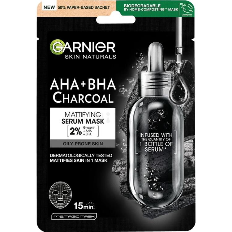 Garnier Skin Naturals AHA + BHA Charcoal Mattifying Serum Mask Pleťová maska pro ženy 1 ks