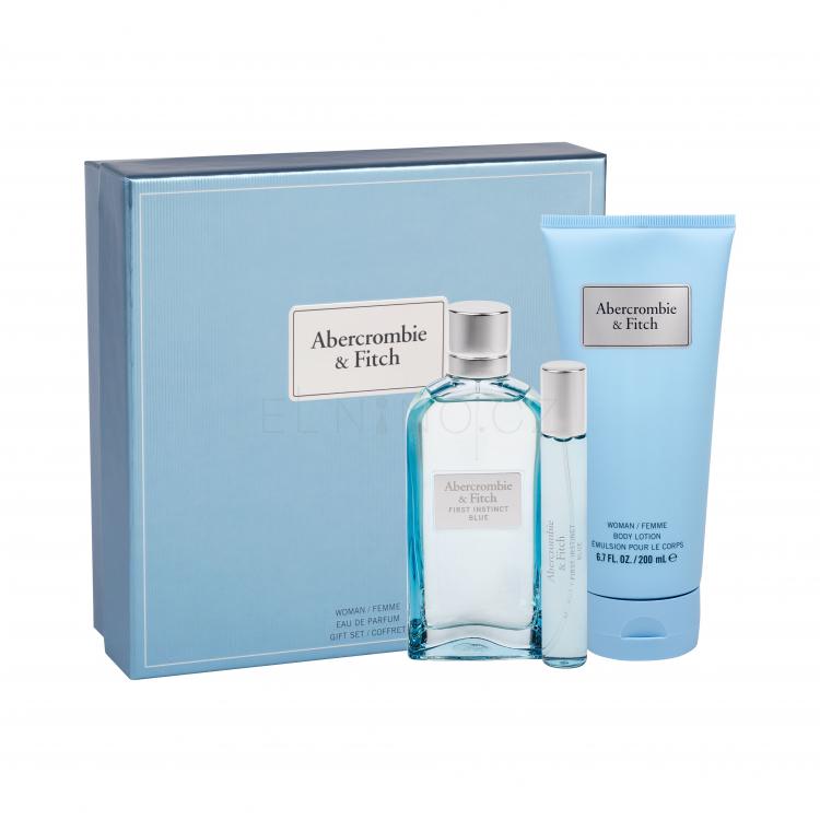 Abercrombie &amp; Fitch First Instinct Blue Dárková kazeta parfémovaná voda 100 ml + parfémovaná voda 15 ml + tělové mléko 200 ml poškozená krabička