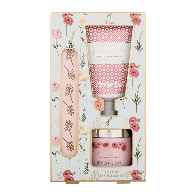 Baylis &amp; Harding Royale Garden Luxury Manicure Set Dárková kazeta krém na ruce Royale Garden Rose, Poppy &amp; Vanilla 50 ml + minerální sůl Royale Garden Rose, Poppy &amp; Vanilla 70 g + pilník na nehty