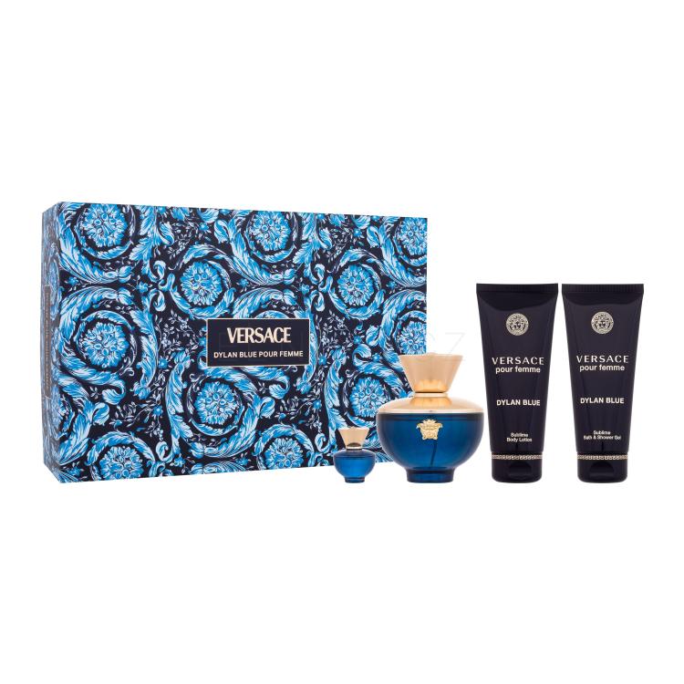 Versace Pour Femme Dylan Blue Dárková kazeta parfémovaná voda 100 ml + parfémovaná voda 5 ml + tělové mléko 100 ml + sprchový gel 100 ml