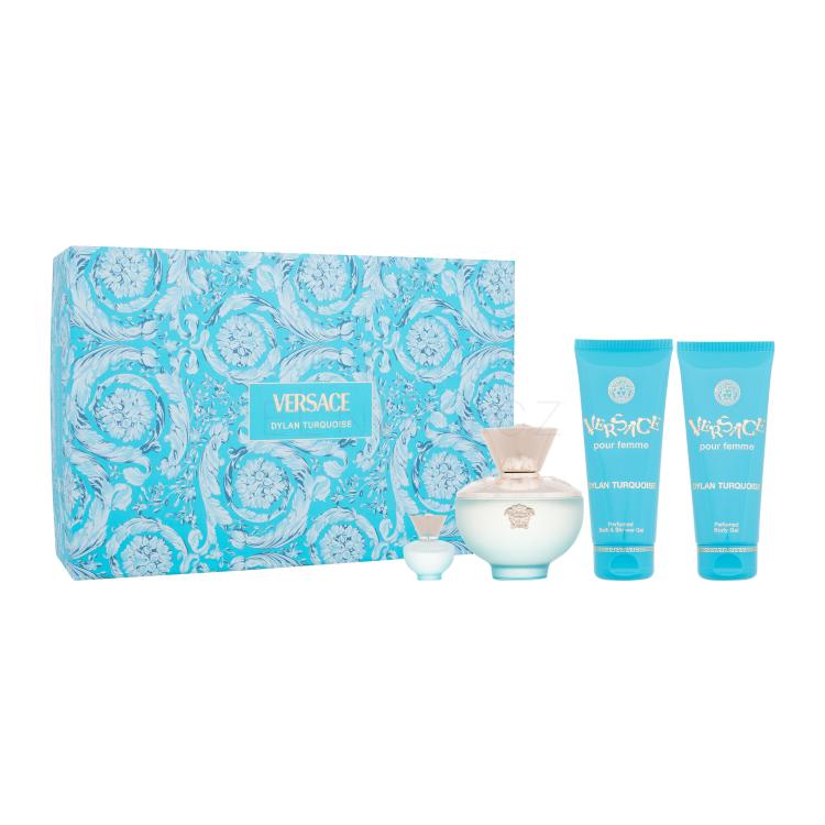 Versace Pour Femme Dylan Turquoise Dárková kazeta toaletní voda 100 ml + toaletní voda 5 ml + sprchový gel 100 ml + tělový gel 100 ml