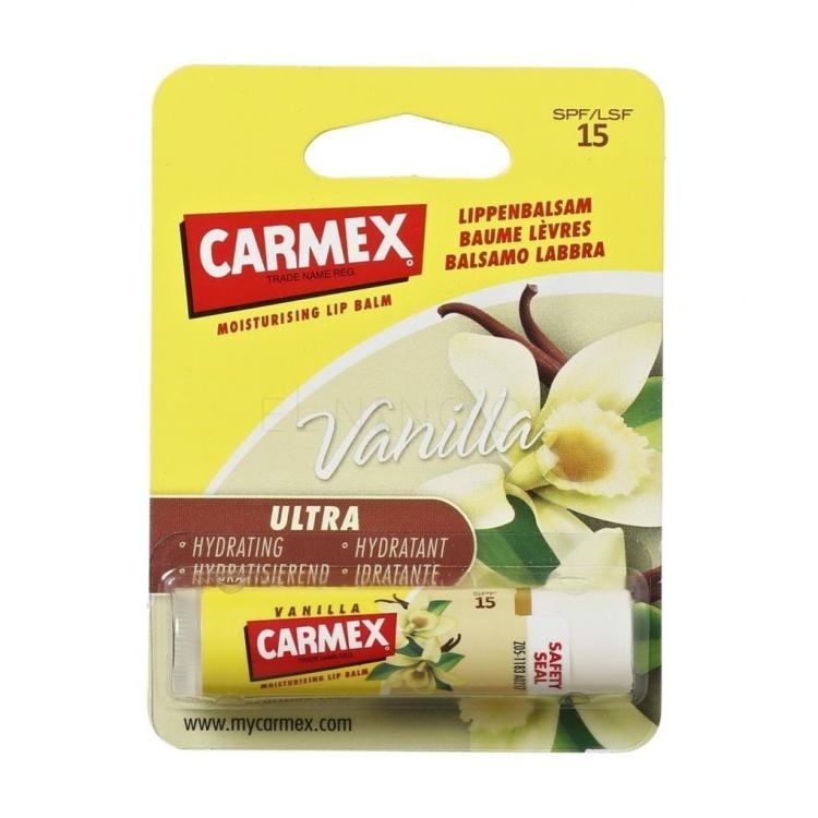 Carmex Ultra Moisturising Lip Balm SPF15 Vanilla Balzám na rty pro ženy 4,25 g poškozený obal