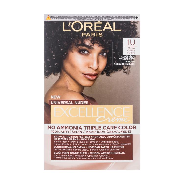 L&#039;Oréal Paris Excellence Creme Triple Protection No Ammonia Barva na vlasy pro ženy 48 ml Odstín 1U Black poškozená krabička
