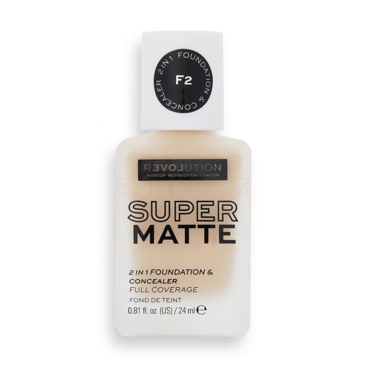 Revolution Relove Super Matte 2 in 1 Foundation &amp; Concealer Make-up pro ženy 24 ml Odstín F2