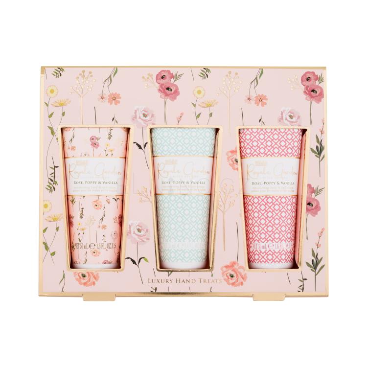 Baylis &amp; Harding Royale Garden Luxury Hand Treats Dárková kazeta krém na ruce Royale Garden Royale Garden Rose, Poppy &amp; Vanilla 3 x 50 ml