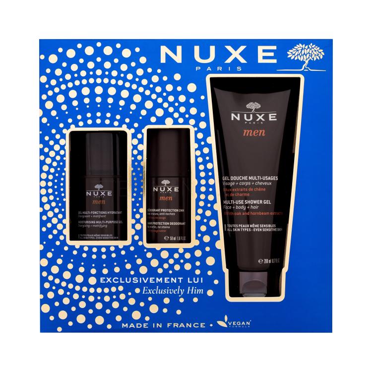 NUXE Exclusively Him Dárková kazeta pleťový gel Men Moisturising Multi-Purpose Gel 50 ml + sprchový gel Men Multi-Use Shower Gel 200 ml + deostick Men 24 Hr Protection Deodorant 50 ml