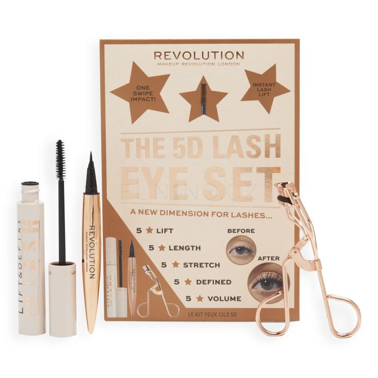 Makeup Revolution London 5D Lash Eye Set Dárková kazeta řasenka 5D Lash 14 ml + oční linky Renaissance Flick 0,8 g Black + kleštičky na řašy