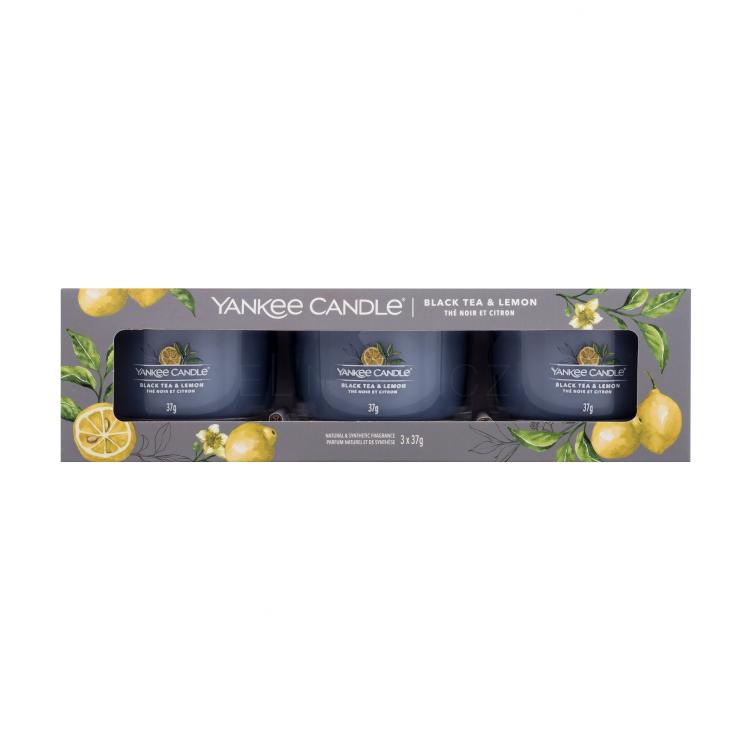 Yankee Candle Black Tea &amp; Lemon Dárková kazeta vonná svíčka 3 x 37 g