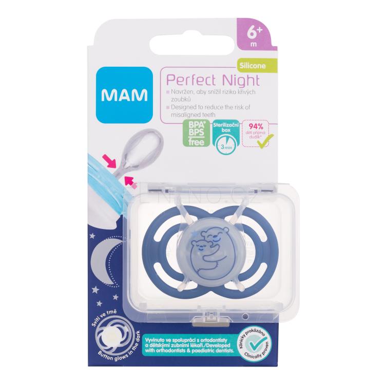 MAM Perfect Night Silicone Pacifier 6m+ Bears Dudlík pro děti 1 ks