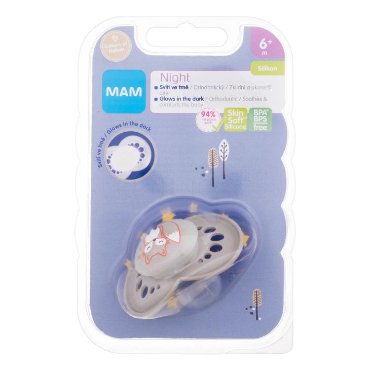 MAM Night Silicone Pacifier 6m+ Fox Dudlík pro děti 1 ks