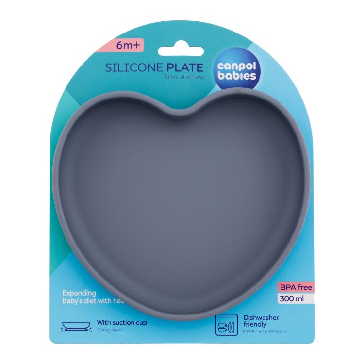 Canpol babies Silicone Suction Plate Heart Grey Nádobí pro děti 300 ml