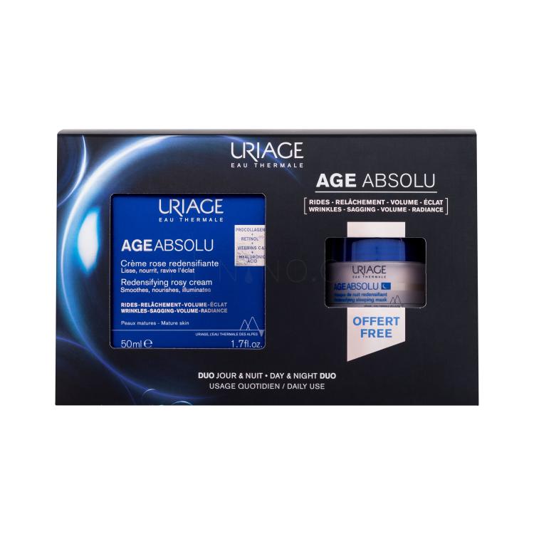 Uriage Age Absolu Day &amp; Night Duo Dárková kazeta denní pleťový krém Age Absolu Redensifying Rosy Cream 50 ml + noční pleťová maska Age Absolu Redensifying Sleeping Mask 15 ml