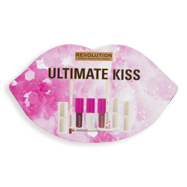 Makeup Revolution London Ultimate Kiss Gift Set Dárková kazeta rtěnka Lip Allure 3,2 g Chauffeur + rtěnka Lip Allure 3,2 g Lover + rtěnka Lip Allure 3,2 g Queen + tužka na rty Satin Kiss 1 g Chauffeur + tužka na rty Satin Kiss 1 g Lover + tužka na rty Satin Kiss 1 g Queen + lesk Pout Bomb 1,4ml Glaz