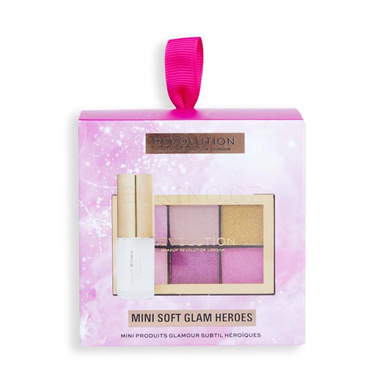 Makeup Revolution London Mini Soft Glam Heroes Gift Set Dárková kazeta paletka očních stínů Mini Reloaded Palette 4,2 g Heartbreaker Pink + lesk na rty Pout Bom Lip Gloss 4 ml Glaze