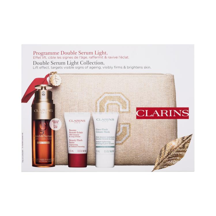 Clarins Double Serum Light Collection Dárková kazeta pleťové sérum Double Serum Light Texture 50 ml + pleťový balzám Beauty Flash Balm 15 ml + pleťová krémová maska Cryo-Flash Cream-Mask 15 ml + ekologická kosmetická taštička